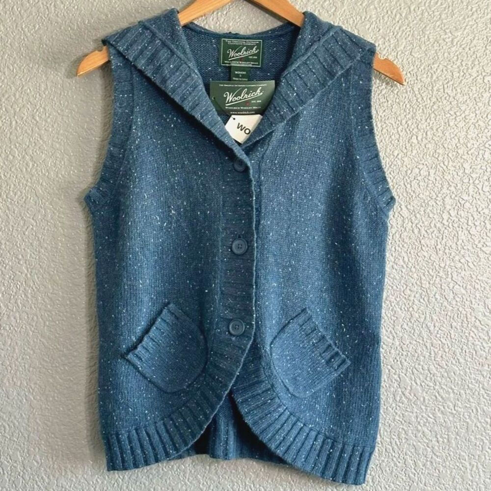 Woolrich Blue Speckled Knit Hooded Vest